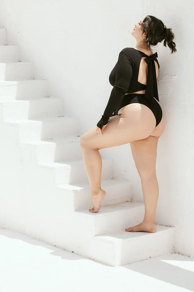 Low Tide Super Cheeky Bikini Bottom - Black Rib - Image 5