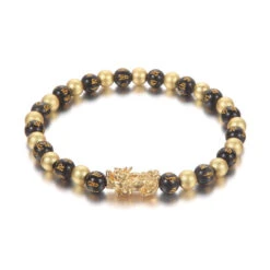 Black & Gold Feng Shui Obsidian Pixiu Charm Bracelet
