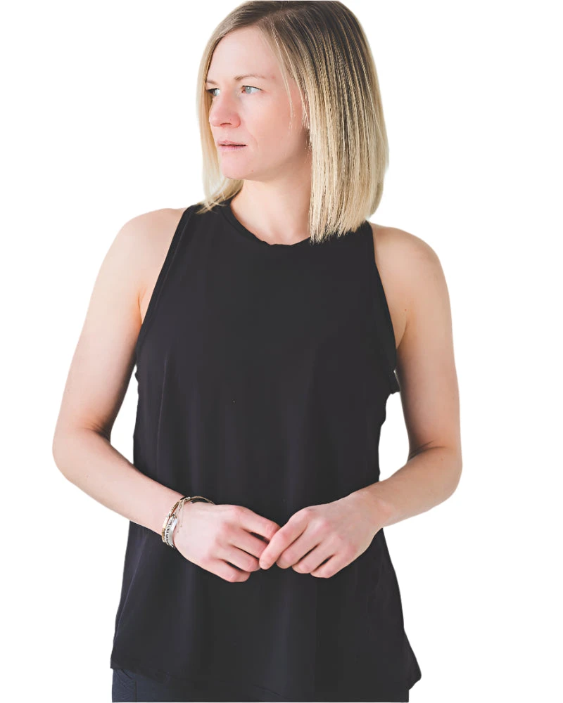 Black Split-Back Yoga Tank - Image 2