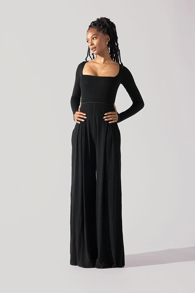 Go With The Flow Long Sleeve Jumpsuit - Black - Image 5