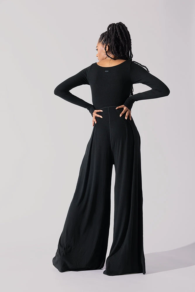 Go With The Flow Long Sleeve Jumpsuit - Black - Image 3