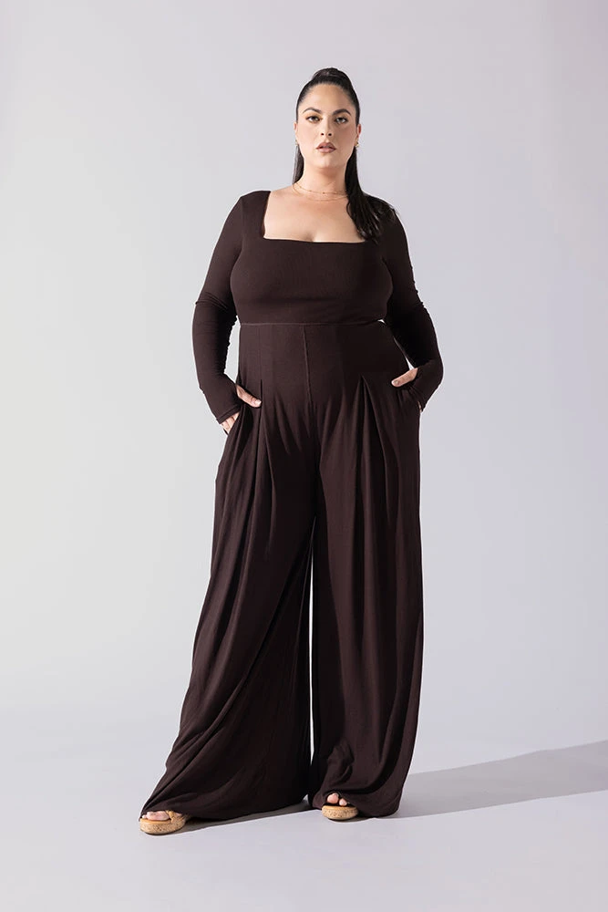 Go With The Flow Long Sleeve Jumpsuit - Cocoa - Image 4