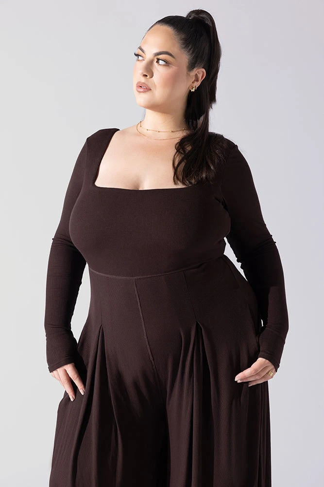 Go With The Flow Long Sleeve Jumpsuit - Cocoa - Image 3
