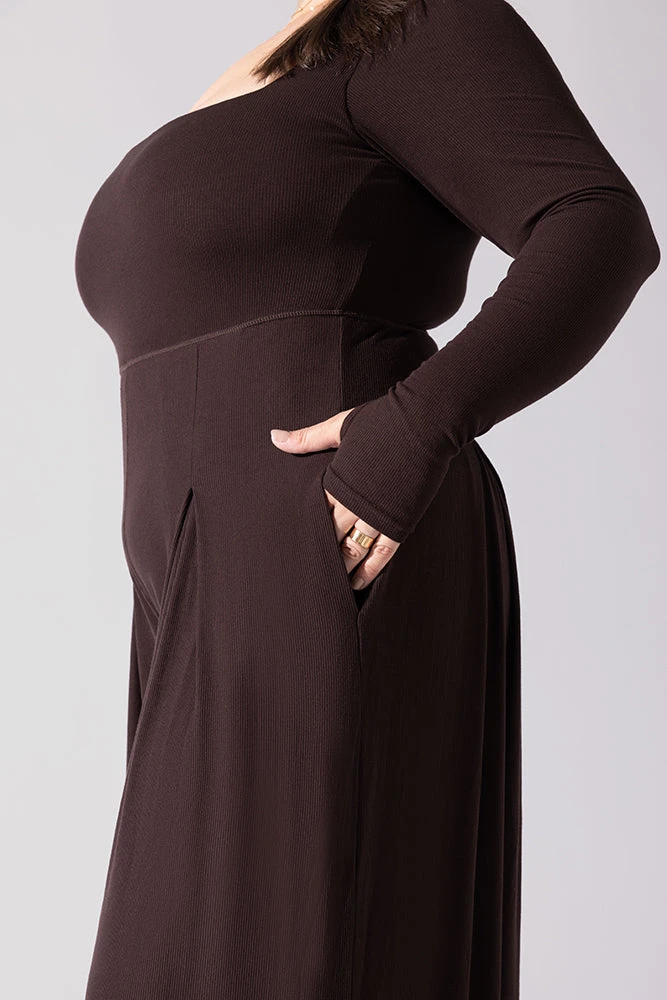 Go With The Flow Long Sleeve Jumpsuit - Cocoa - Image 2