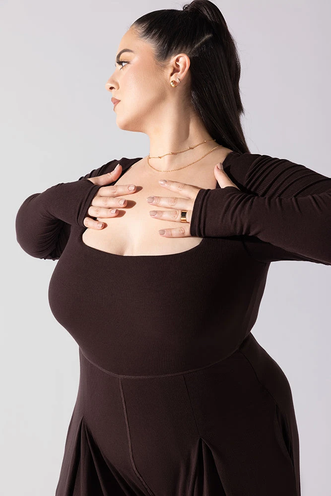 Go With The Flow Long Sleeve Jumpsuit - Cocoa - Image 5