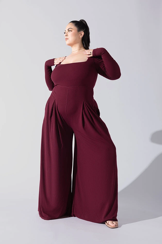 Go With The Flow Long Sleeve Jumpsuit - Garnet - Image 2