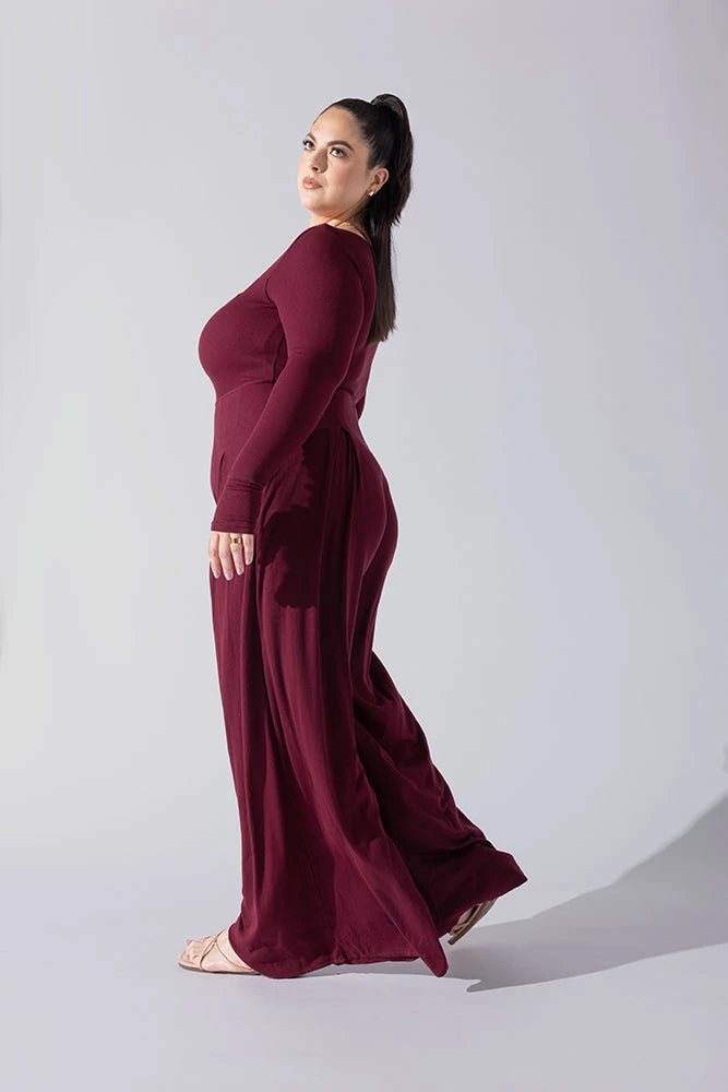 Go With The Flow Long Sleeve Jumpsuit - Garnet - Image 6