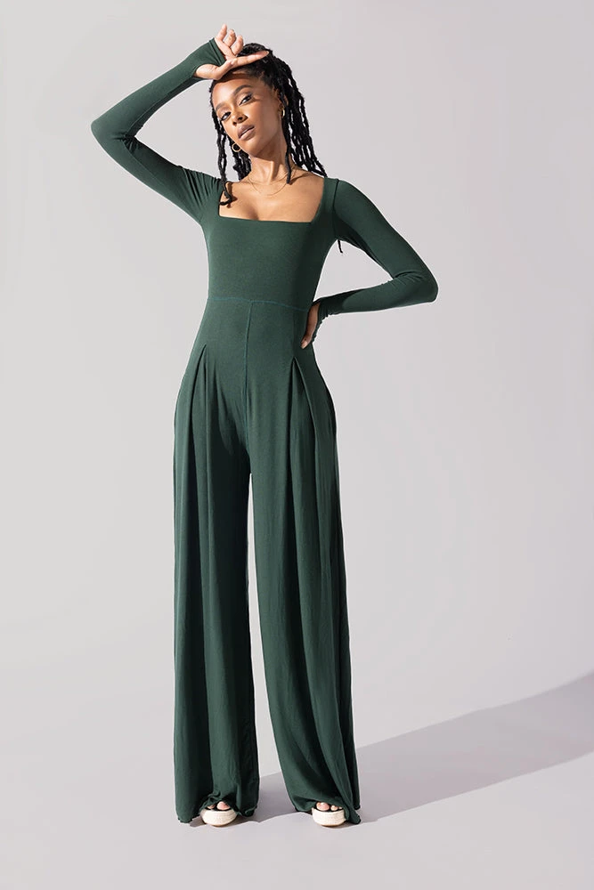 Go With The Flow Long Sleeve Jumpsuit - Pine - Image 3
