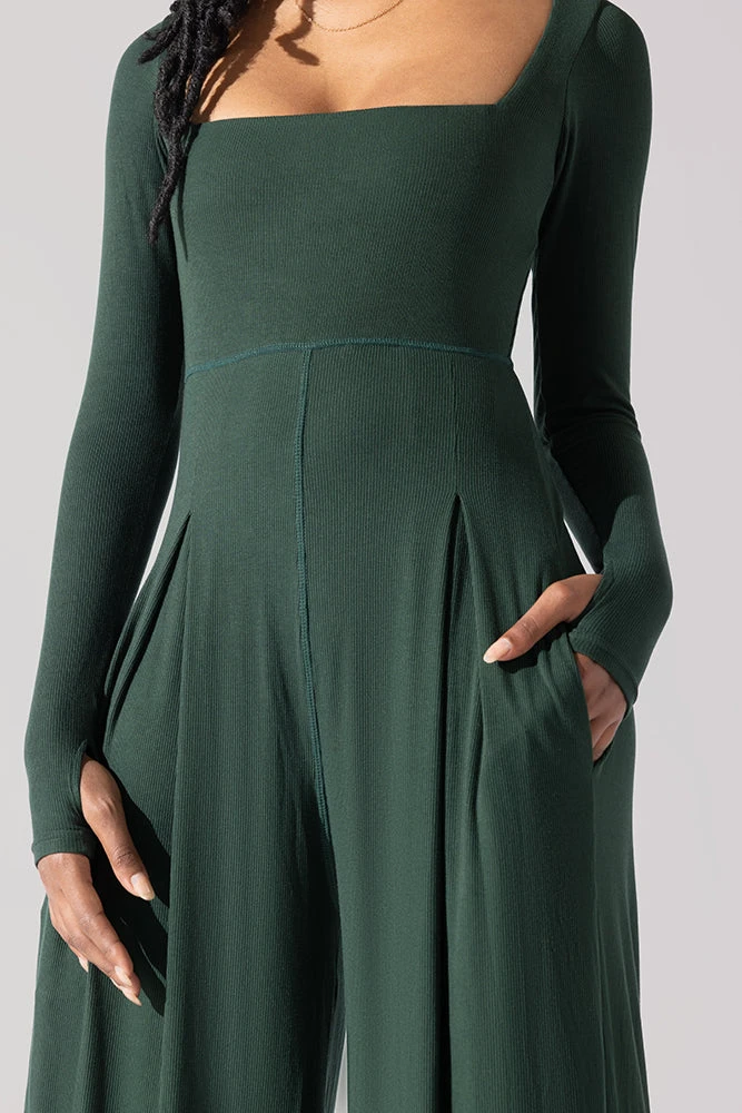 Go With The Flow Long Sleeve Jumpsuit - Pine - Image 2