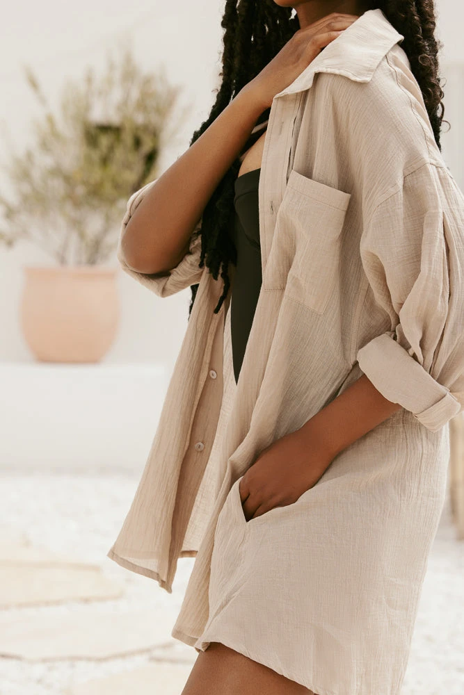 I Need A Vacation Shirt Dress With Pockets - Sand Dune - Image 2
