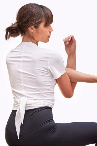 Dharma Bums Yoga Wrap Tee White - Image 3